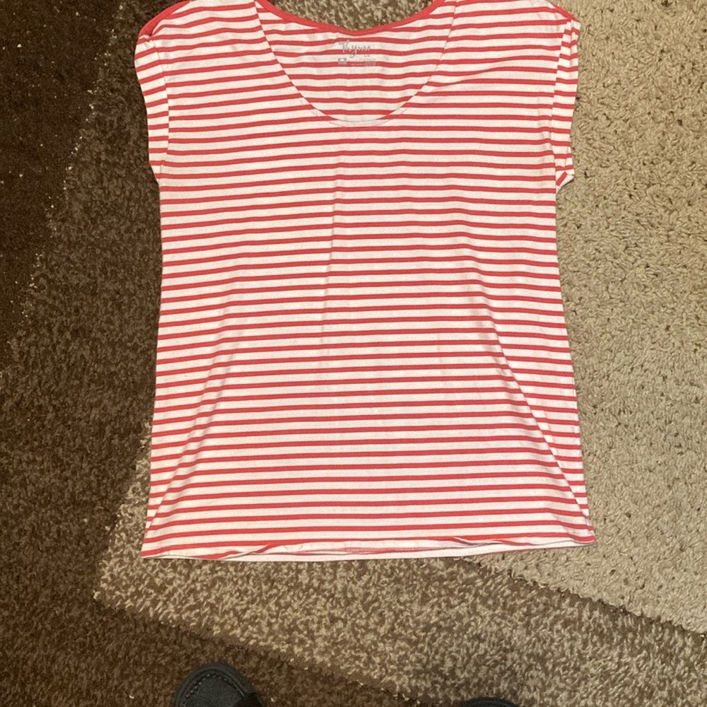 Thyme Maternity Pink and White Striped Short Sleeve Tee